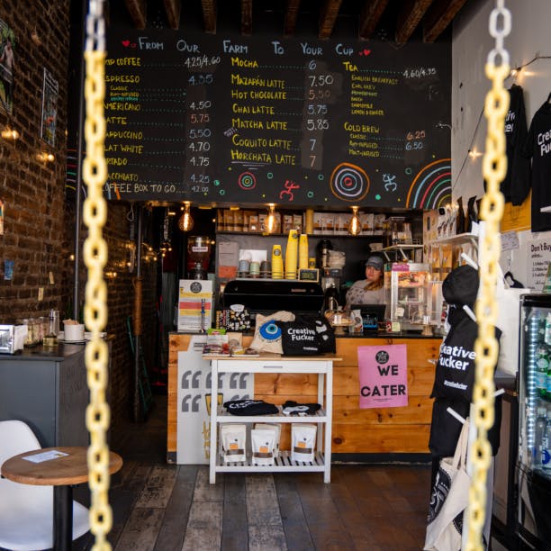 An interior view of 787 Coffee at 310 West 14th Street in the Meatpacking District