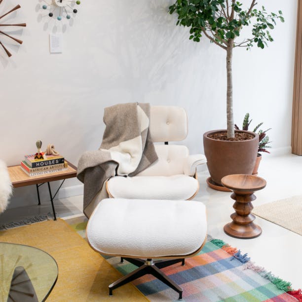 Herman Miller white lounge chair available at Herman Miller Meatpacking