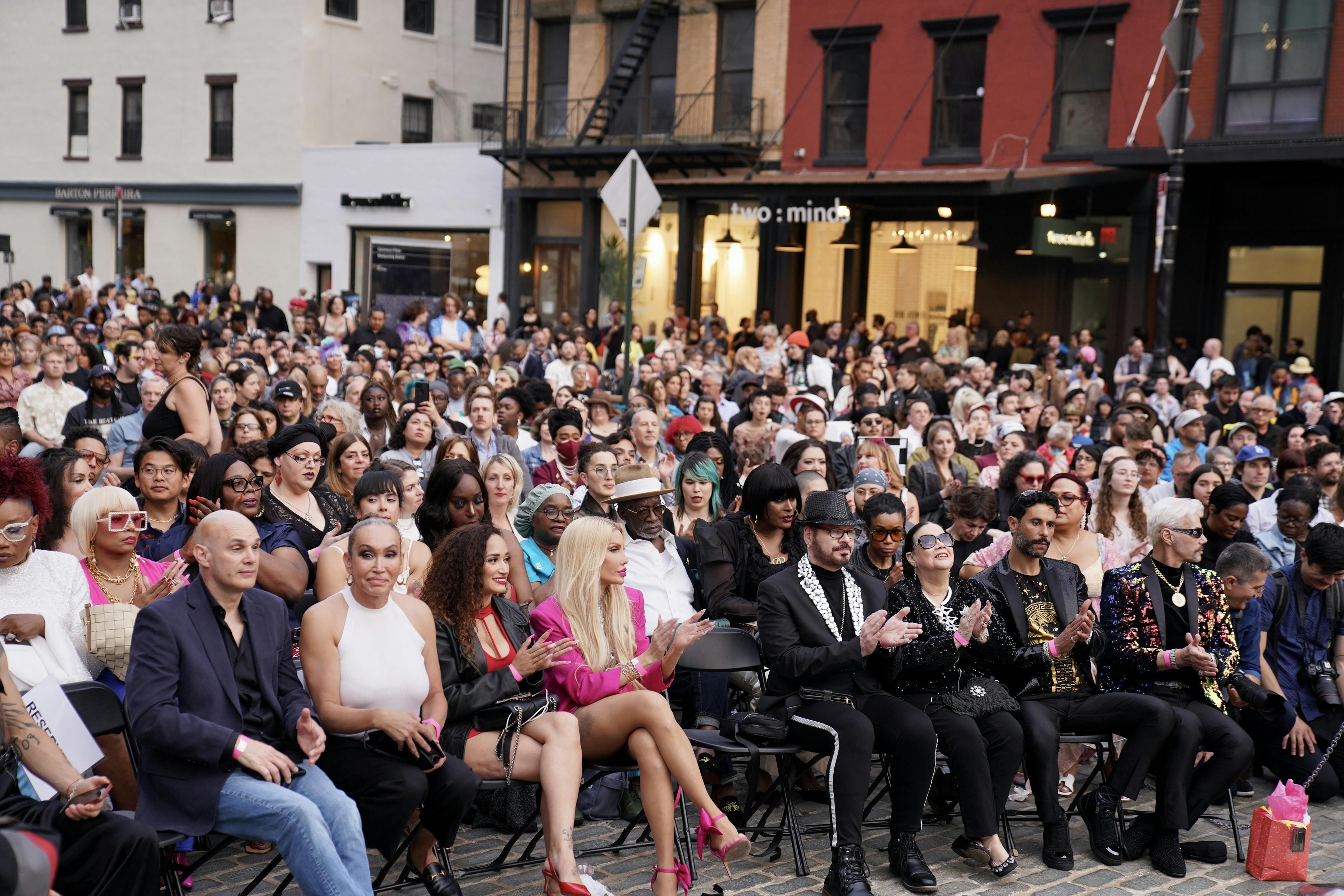 The audience at the first Movies on the Cobbles in Meatpacking