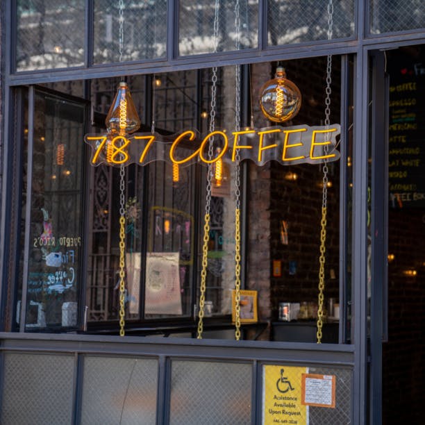 Photo of the outside of 787 Coffee at 310 West 14th Street in the Meatpacking District
